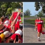  SEARCH Viewloaded Viewloaded NFLTravis Kelce is greeted by HUGE cheers as he arrives for day two of Chiefs training campPublished 35 mins ago on July 23, 2024By Jessica Coleman fans tr Travis Kelce was given a warm welcome by Chiefs fans upon his arrival at the team’s second day of training camp, as his popstar girlfriend Taylor Swift stayed behind to continue touring in Europe. On Monday, the 34-year-old Kelce, who only came back to the US last week, was cheered on by a large group of Chiefs fans, some of who are likely to be students, as the team takes its preseason practices to Missouri Western State University this year. The three-time Super Bowl champion was seen walking down a hill on campus in full Chiefs practice gear, minus pads, and holding a red team helmet in his right hand. He played with his mustache, and smiled to the crowd as a way to acknowledge fans. Travis’ teammate and Chiefs running back Isiah Pacheco also greeted the group with a handwave. CHECK THIS OUT Learn Forex Trading At Your Own Pace With A Free Ebook More... 268 67 89 Adopt Expert Strategies & Insights More... 814 204 271 Prostatitis Symptoms? This Remedy Will Relieve Them In 2 Hours! More... 226 57 75 Travis reported to Chiefs practice for the first time this summer on Sunday, as he was seen running several routes and even scoring a touchdown. The tight end celebrated the go-ahead score by doing Tony Gonzalez’s signature celebration of a slam dunk over the goal post. His sightings in practice come after it was reported that he went on a wild shopping spree with Swift, allegedly splashing out $75,000 on 14 Italian designer gifts before the popstar performed in Milan as part of her ‘Eras’ tour. San Francisco 49ers fullback Kyle Juszczyk also recently praised Travis, painting the nine-time Pro Bowler as ‘genuine’ and ‘so supportive’ of Swift, who he described as Travis’ ‘spouse’ by mistake. ‘I think maybe that is part of the reason why they’re so beloved by fans and why people love both of those couples,’ Juszczyk continued as he was also commending Niners teammate and running back Christian McCaffrey, who just tied the knot with model Olivia Culpo. ‘They all stayed so genuine and real. They haven’t become too good for everyone.’ Meanwhile, Taylor has emerged as the second-favorite to perform at the Super Bowl LIX in February, behind Miley Cyrus.